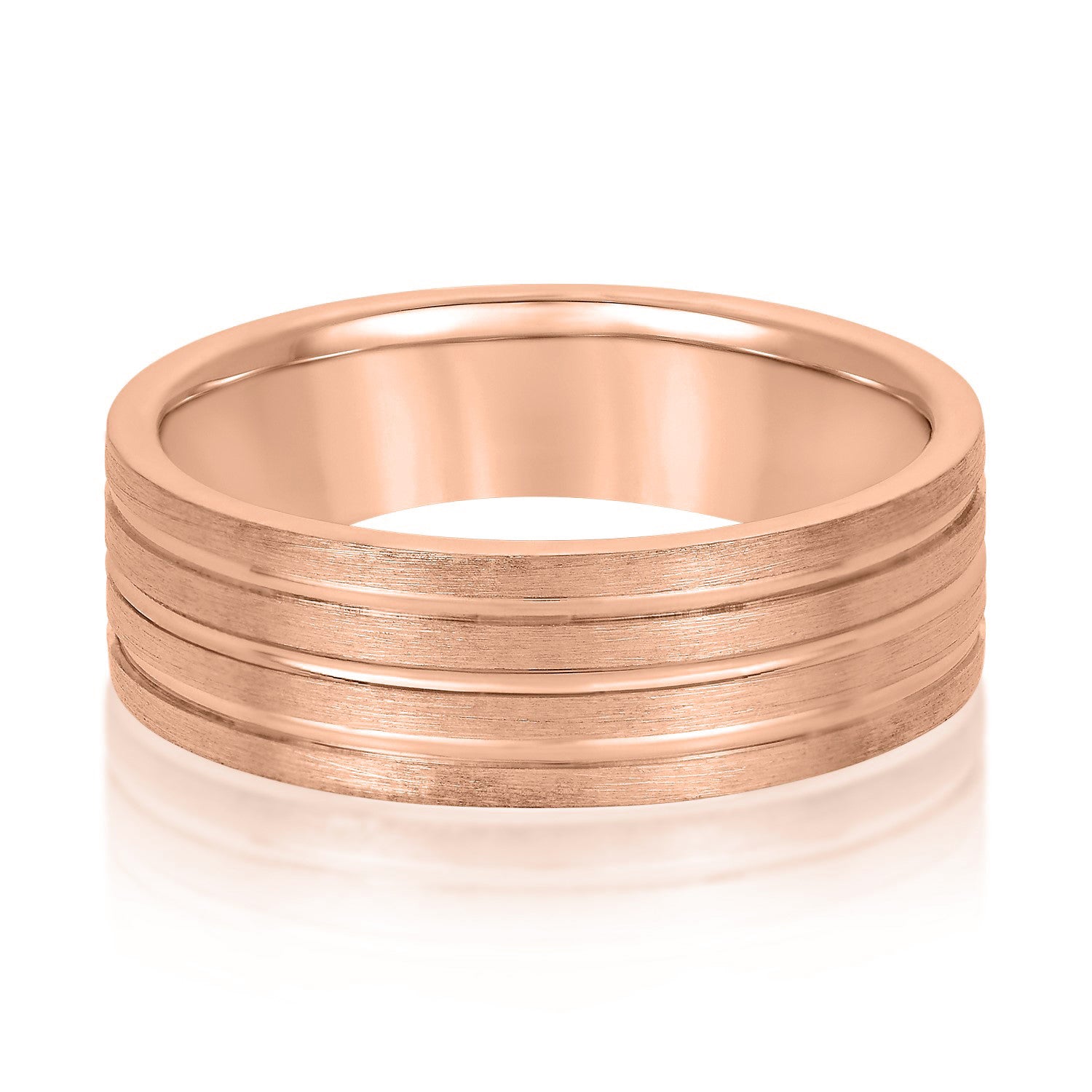 Men's 3 Groove Textured Wedding Band-VIRABYANI